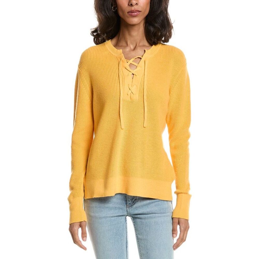 Forte Womens  Lace-Up Rib Crewneck Sweater, Orange